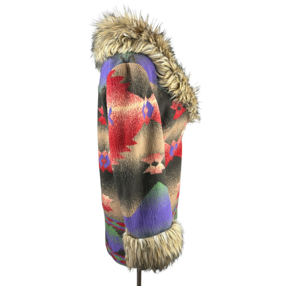 Tasha Polizzi Aztec Southwestern Blanket Coat Faux Fur Hooded Large *NO BELT* - Picture 8 of 16